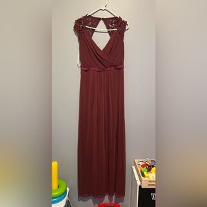 David’s bridal long bridesmaids red merlot wine dress